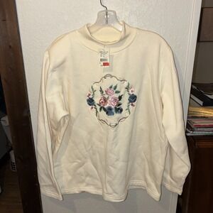 Specialty Collection Women's  Sweatshirt Off White Size L Embroidered Floral NWT